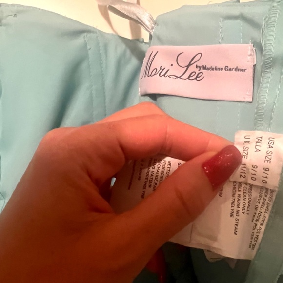 New adorable silk summer party dress Mori Lee turquoise color - Picture 6 of 8